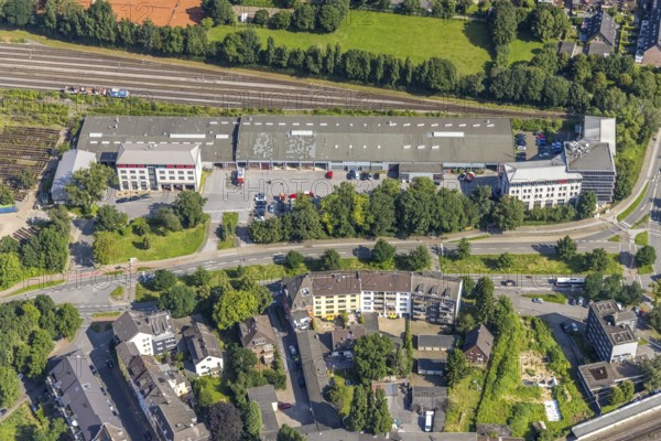 Aerial view, main fire station, fire brigade and civil defence office, city of Duisburg, Duissern, Duisburg, Ruhr area, North Rhine-Westphalia, Germany