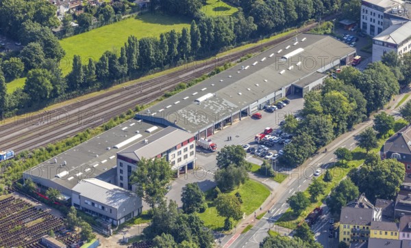 Aerial view, main fire station, fire brigade and civil defence office city of Duisburg, Duissern, Duisburg, Ruhr area, North Rhine-Westphalia, Germany, fire fighter, fire protection, fire station, DE, Europe, fire station, fire brigade, aerial photograph, aerial photography, aerial photography, rescue station, overview, bird's-eye view, Wintgensstraße, birds-eyes view, overview