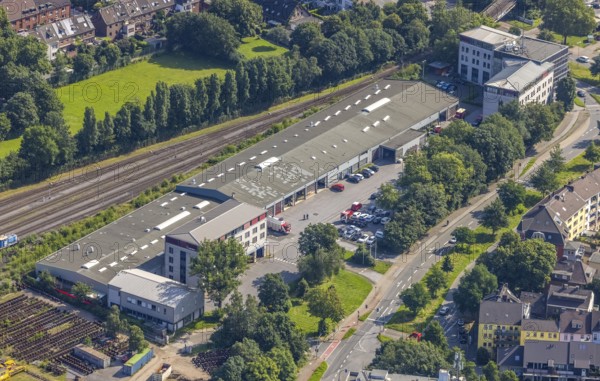 Aerial view, main fire station, fire brigade and civil defence office city of Duisburg, Duissern, Duisburg, Ruhr area, North Rhine-Westphalia, Germany, fire fighter, fire protection, fire station, DE, Europe, fire station, fire brigade, aerial photograph, aerial photography, aerial photography, rescue station, overview, bird's-eye view, Wintgensstraße, birds-eyes view, overview