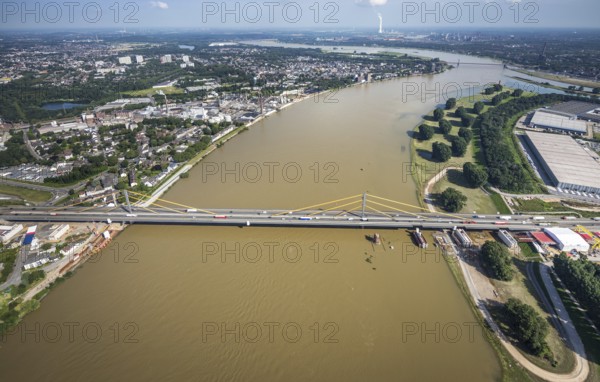 Aerial view, construction site at the A40 Rhine bridge Neuenkamp, river Rhine, Alt-Homberg, Duisburg, Ruhr area, North Rhine-Westphalia, Germany, DE, Europe, aerial view, aerial photography, aerial photography, overview, bird's-eye view, overview