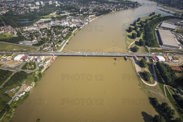 Aerial view, construction site at the A40 Rhine bridge Neuenkamp, river Rhine, Alt-Homberg, Duisburg, Ruhr area, North Rhine-Westphalia, Germany, DE, Europe, aerial view, aerial photography, aerial photography, overview, bird's-eye view, overview