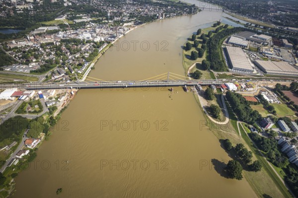 Aerial view, construction site at the A40 Rhine bridge Neuenkamp, river Rhine, Alt-Homberg, Duisburg, Ruhr area, North Rhine-Westphalia, Germany, DE, Europe, aerial view, aerial photography, aerial photography, overview, bird's-eye view, overview
