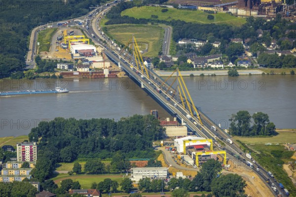 Aerial view, construction site at the A40 Rhine bridge Neuenkamp, river Rhine, Alt-Homberg, Duisburg, Ruhr area, North Rhine-Westphalia, Germany, DE, Europe, aerial view, aerial photography, aerial photography, overview, bird's-eye view, overview