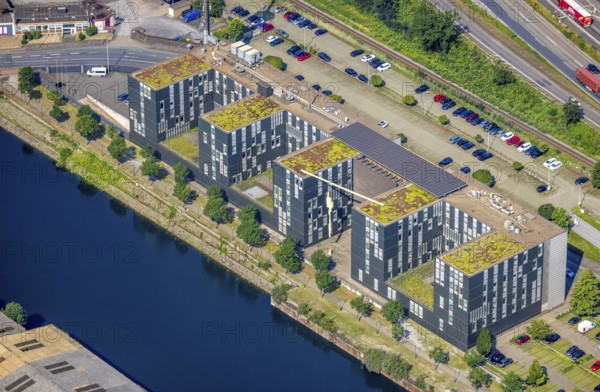 Aerial photograph, State Office for Central Police Services North Rhine-Westphalia in the inner harbour, Kaßlerfeld, Duisburg, Ruhr area, North Rhine-Westphalia, Germany, eye of the law, DE, Europe, aerial photograph, aerial photography, aerial photography, law enforcement officer, police, police authority, police station, state authority, state power, overview, bird's-eye view, bird's-eye view, overview