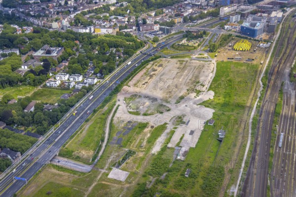 Aerial view, site Alter Güterbahnhof, Duisburger Freiheit, design name Duisburger Dünen, Dellviertel, Duisburg, Ruhr area, North Rhine-Westphalia, Germany, construction site, DE, development site, Europe, aerial view, aerial photography, aerial photography, overview, bird's-eye view, overview