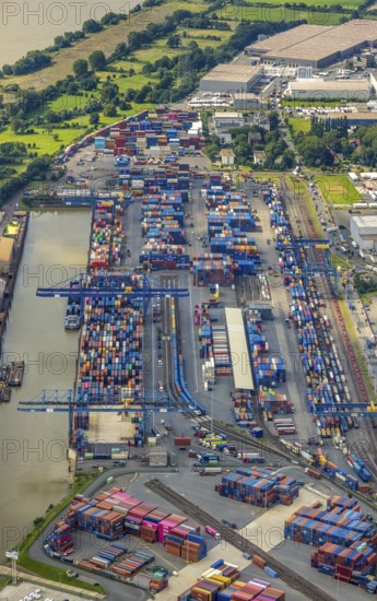 Aerial view, logport I Container Terminal, Friemersheim, Duisburg, Ruhr area, North Rhine-Westphalia, Germany, DE, Europe, aerial view, aerial photography, aerial photography, overview, bird's-eye view, birds-eyes view, logport 1, overview