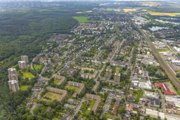 Aerial view, aerial view district Großenbaum, Duisburg, Ruhr area, North Rhine-Westphalia, Germany, DE, Europe, property tax, high-rise buildings, real estate, aerial view, aerial photography, aerial photography, overview, bird's-eye view, housing estate, living and living, residential area, residential buildings, quality of living, housing estate, birds-eyes view, overview