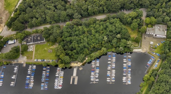 Aerial view, Duisburger Yacht-Club at Masurensee, 6-Seen-Platte, Wedau, Duisburg, Ruhr area, North Rhine-Westphalia, Germany, DE, Europe, aerial view, aerial photography, aerial photography, Sechs-Seen-Platte, lake, sight, overview, bird's-eye view, overview