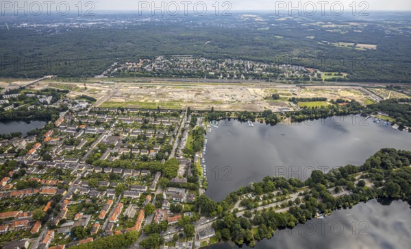 Aerial view, former marshalling yard Wedau, planned new Duisburg residential quarter, Wedau, Duisburg, Ruhr area, North Rhine-Westphalia, Germany, railway tracks, construction work, construction vehicles, construction area, construction site, construction project, construction site, DE, development, Europe, industrial plants, industrial area, industrial site, capacity requirements, aerial view, aerial photography, aerial photography, aerial photography, redevelopment, overview, bird's-eye view, birds-eyes view, derelict railway area, overview