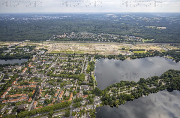 Aerial view, former marshalling yard Wedau, planned new Duisburg residential quarter, Wedau, Duisburg, Ruhr area, North Rhine-Westphalia, Germany, railway tracks, construction work, construction vehicles, construction area, construction site, construction project, construction site, DE, development, Europe, industrial plants, industrial area, industrial site, capacity requirements, aerial view, aerial photography, aerial photography, aerial photography, redevelopment, overview, bird's-eye view, birds-eyes view, derelict railway area, overview