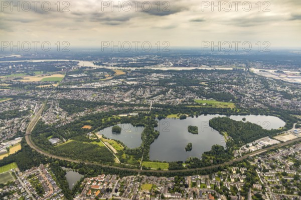 Aerial view, Toeppersee and district Rumeln-Kaldenhausen, Duisburg, Ruhr area, North Rhine-Westphalia, Germany, DE, Europe, aerial view, aerial photography, aerial photography, aerial view, lake, overview, bird's-eye view, overview