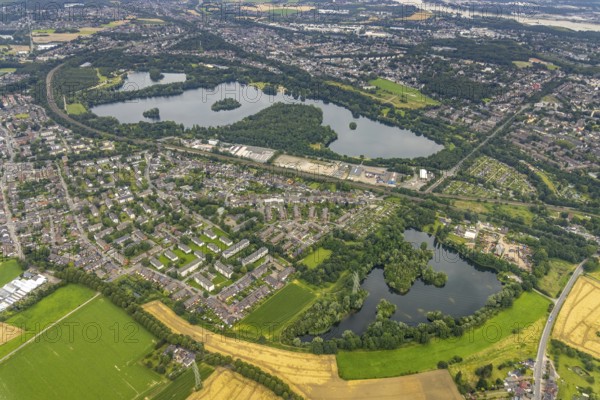 Aerial view, Toeppersee and district Rumeln-Kaldenhausen, Duisburg, Ruhr area, North Rhine-Westphalia, Germany, DE, Europe, aerial view, aerial photography, aerial photography, aerial view, lake, overview, bird's-eye view, overview