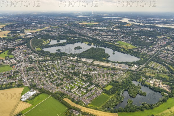 Aerial view, Toeppersee and district Rumeln-Kaldenhausen, Duisburg, Ruhr area, North Rhine-Westphalia, Germany, DE, Europe, aerial view, aerial photography, aerial photography, aerial view, lake, overview, bird's-eye view, overview