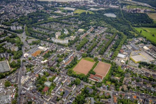 Aerial view, residential park Hochheide, Die Weißen Riesen, Hochheide, Duisburg, Ruhr area, North Rhine-Westphalia, Germany, DE, Europe, shapes and colours, large housing estate, property tax, high-rise buildings, real estate, aerial photography, aerial photography, aerial photography, apartment buildings, apartment buildings, Ottostraße, high-rise buildings, sight, overview, bird's-eye view, residential complex, living and life, residential area, residential buildings, residential park, housing estate, birds-eyes view, former Rheinpreußen-Siedlung, overview