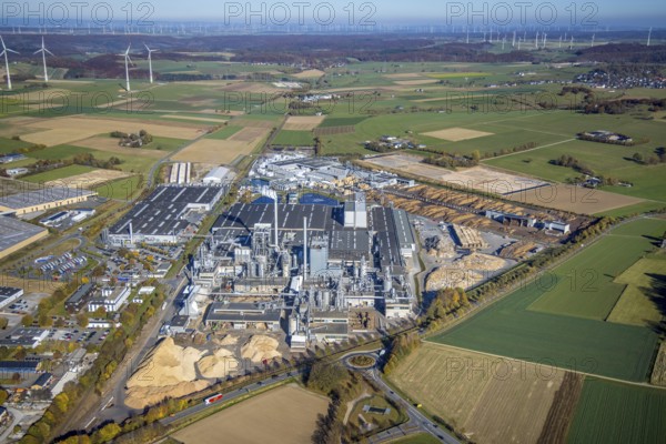 Aerial photograph, Egger Holzwerkstoffe GmbH in Brilon, Sauerland, North Rhine-Westphalia, Germany, Brilon, DE, Europe, commercial enterprises, commercial area, commercial area, commercial location, commercial use, industrial area, industrial building, industrial location, aerial photograph, aerial photography, aerial photography, overview, bird's-eye view, birds-eyes view, overview