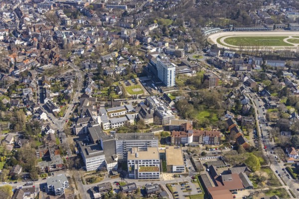Aerial view, Construction site new building at the Evang. Klinikum Niederrhein, Evang. hospital, St. Vinzenz-Hospital, Dinslaken, Ruhr area, North Rhine-Westphalia, Germany, construction work, construction area, building site, building plots, construction project, construction site, DE, Europe, healthcare, hospital, clinic, clinic centre, hospital, aerial view, aerial photography, aerial photography, medical facility, medical aid, new building, Lower Rhine, emergency service, Rhine, overview, bird's-eye view, bird's-eye view, overview, medical care