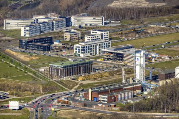 Aerial view, technology park Phönix-West, Amprion, Hacheney, Dortmund, Ruhr area, North Rhine-Westphalia, Germany, DE, Europe, commercial enterprises, commercial area, commercial park, commercial location, commercial use, industrial area, industrial building, industrial location, aerial photograph, aerial photography, aerial photography, overview, bird's-eye view, overview, power supply company