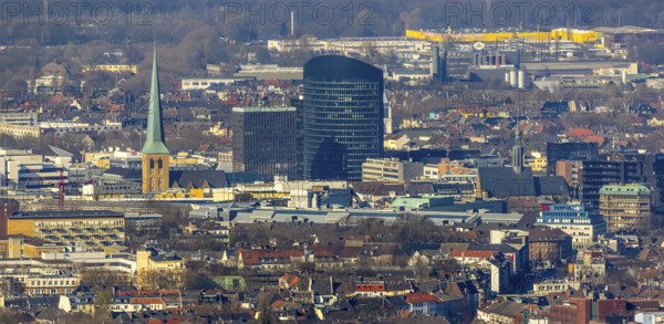 Aerial view, city centre view, St. Peter's Church, RWE Tower, Rombergpark-Lücklemberg, Dortmund, Ruhr area, North Rhine-Westphalia, Germany, DE, Europe, aerial view, aerial photography, aerial photography, overview, bird's-eye view, overview