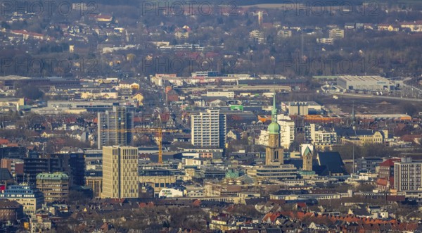 Aerial view, city centre view, Reinoldikirche, Rombergpark-Lücklemberg, Dortmund, Ruhr area, North Rhine-Westphalia, Germany, DE, Europe, aerial view, aerial photography, aerial photography, overview, bird's eye view, birds-eyes view, overview
