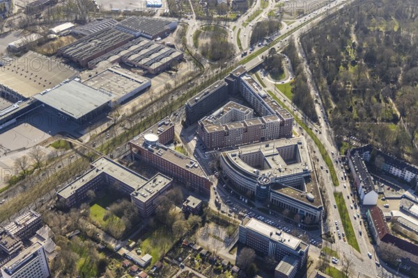 Aerial view, Steigenberger Hotel Dortmund, new building Berswordt-Quartier, multi-family house residential complex, Westfalenhalle, Dortmund, Ruhr area, North Rhine-Westphalia, Germany, DE, Europe, gastronomy, property tax, hotel, hotel facilities, hotel industry, real estate, aerial photography, aerial photography, overview, bird's-eye view, residential complex, living and living, residential buildings, quality of living, residential neighbourhood, birds-eyes view, overview