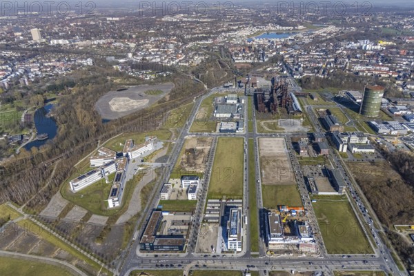 Aerial view, technology park Phönix-West, blast furnace plant, Hacheney, Dortmund, Ruhr area, North Rhine-Westphalia, Germany, DE, Europe, commercial enterprises, commercial area, commercial park, commercial location, commercial use, industrial area, industrial building, industrial location, aerial photograph, aerial photography, aerial photography, overview, bird's-eye view, overview
