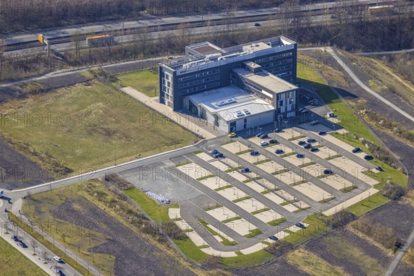 Aerial view, Technology Park Phoenix-West, HAGRO Haustechnik Großhandel, NORDWEST Handel AG, Hörde, Dortmund, Ruhr area, North Rhine-Westphalia, Germany, DE, Europe, commercial enterprises, commercial area, commercial park, commercial location, commercial use, industrial area, industrial location, aerial photograph, aerial photography, aerial photography, Robert-Schuman-Straße, overview, bird's-eye view, birds-eyes view, overview