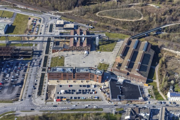 Aerial view, Technology Park Phönix-West, Phönixplatz, Warsteiner Music Hall, Alte Fabrikhalle Schalthaus 101, Hacheney, Dortmund, Ruhr area, North Rhine-Westphalia, Germany, DE, Europe, commercial enterprises, commercial area, commercial park, commercial location, commercial use, industrial area, industrial building, industrial location, aerial view, aerial photography, aerial photography, overview, bird's-eye view, overview