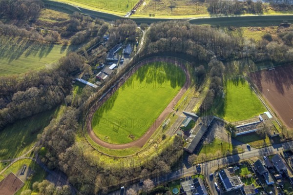 Aerial view of the sports field SuS Hervest-Dorsten 1919 in the Ellerbruchstraße in Dorsten in the Ruhr area in North Rhine-Westphalia, Germany, DE, Germany, Dorsten, Europe, football field, football stadium, football club, aerial view, aerial photography, aerial photography, aerial photography, North Rhine-Westphalia, Ruhr area, sports, sports facilities, sports field, sports facility, stadium, overview, bird's-eye view, overview