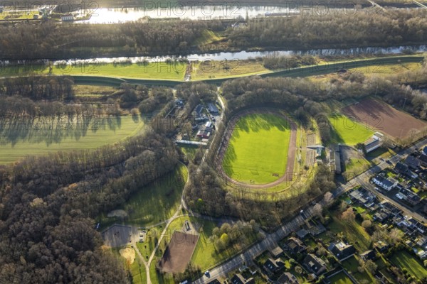 Aerial view of the sports field SuS Hervest-Dorsten 1919 in the Ellerbruchstraße in Dorsten in the Ruhr area in North Rhine-Westphalia, Germany, DE, Germany, Dorsten, Europe, football field, football stadium, football club, aerial view, aerial photography, aerial photography, aerial photography, North Rhine-Westphalia, Ruhr area, sports, sports facilities, sports field, sports facility, stadium, overview, bird's-eye view, overview