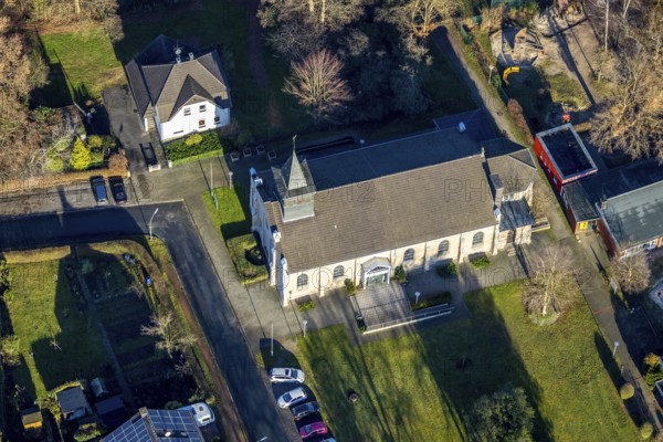 Aerial view of St Mary's Church in Dorsten in the Ruhr area in North Rhine-Westphalia, Germany, place of worship, DE, Germany, Dorsten, Europe, religious community, place of worship, holy place, church, parish, denomination, aerial view, aerial photograph, aerial photography, aerial photography, North Rhine-Westphalia, religion, religious site, Ruhr area, overview, bird's eye view, birds-eyes view, overview
