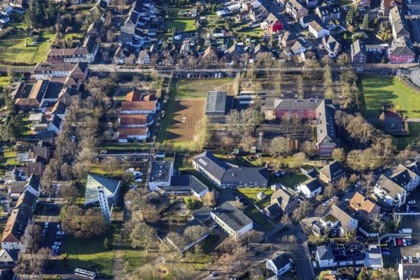 Aerial view Augustaschule in der Halterner Straße und evang. Kreuzkirche in Dorsten im Ruhr Area in North Rhine-Westphalia, Germany, An der Landwehr, place of worship, education, educational institution, DE, Germany, Dorsten, Europe, religious community, place of worship, primary schools, holy place, church, parish, denomination, educational institute, aerial view, aerial photograph, aerial photography, aerial photography, North Rhine-Westphalia, religion, religious site, Ruhr area, school, overview, bird's eye view, birds-eyes view, overview