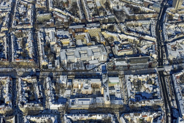 Aerial view, city centre, city clinics, Hohe Straße, city, Dortmund, Ruhr area, North Rhine-Westphalia, Germany, DE, Europe, property tax, real estate, aerial view, aerial photography, aerial photography, snow, city view, city area, city centre, overview, bird's eye view, winter, winter slump, winter landscape, residential area, living and life, residential area, residential buildings, residential quality, residential quarter, housing estate, birds-eyes view, overview