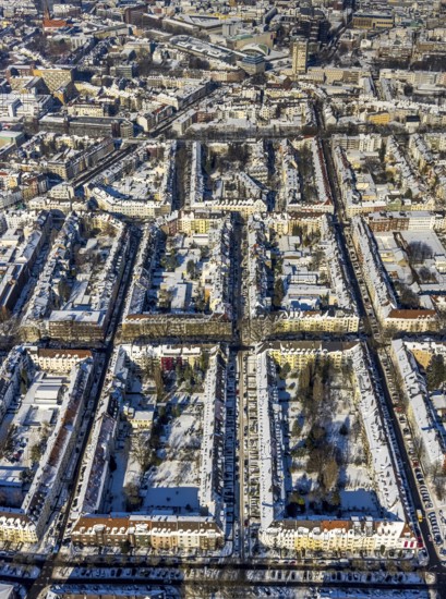 Aerial view, city centre, residential buildings, Hohe Straße, Landgrafenstraße, Ruhrallee, Dortmund, Ruhr area, North Rhine-Westphalia, Germany, City, DE, Europe, property tax, real estate, aerial view, aerial photography, aerial photography, snow, city view, city area, city centre, overview, bird's eye view, winter, winter slump, winter landscape, residential complex, living and life, residential area, residential quality, residential quarter, housing estate, birds-eyes view, overview, perimeter block development