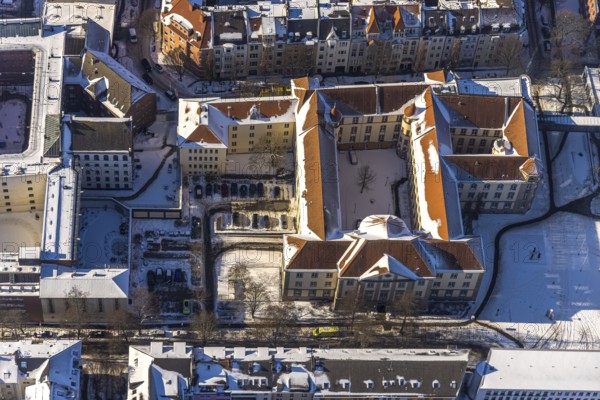 Aerial view, district court Dortmund, Kaiserbrunnen, Dortmund, Ruhr area, North Rhine-Westphalia, Germany, district court, authority, DE, Europe, court, aerial view, aerial photography, aerial photography, snow, overview, bird's-eye view, winter, winter landscape, birds-eyes view, overview