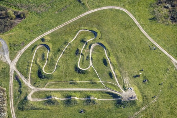 Aerial view, sports facility Mountainbike-Arena EDG, Deusen, Dortmund, Ruhr area, North Rhine-Westphalia, Germany, DE, Europe, Halde Deusenberg, aerial view, aerial photography, aerial photography, sports, overview, bird's-eye view, overview