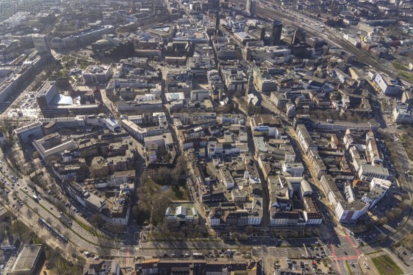 Aerial view, Dortmund city centre view, City, Dortmund, Ruhr area, North Rhine-Westphalia, Germany, place of worship, DE, shopping, shopping centre, Europe, religious community, place of worship, holy place, city centre, church, church congregation, denomination, aerial view, aerial photography, aerial view, Reinoldikirche, religion, religious site, shopping centre, townscape, city area, city centre, overview, bird's-eye view, Wall Straßen, Westenhellweg, birds-eyes view, overview