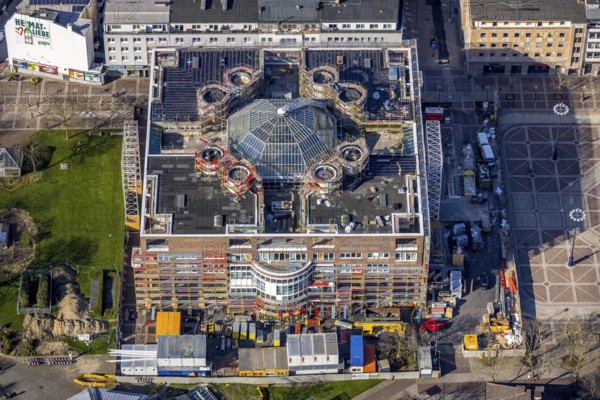 Aerial view, construction site and renovation town hall, city, Dortmund, Ruhr area, North Rhine-Westphalia, Germany, construction work, construction site, construction measure, construction project, construction site, authority, DE, renovation, Europe, aerial view, aerial photography, aerial photography, town hall, renovation, renovation, renovation project, city administration, overview, administrative area, bird's-eye view, overview