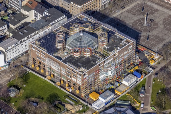 Aerial view, construction site and renovation town hall, city, Dortmund, Ruhr area, North Rhine-Westphalia, Germany, construction work, construction vehicles, construction site, construction measure, construction project, construction site, authority, DE, renovation, Europe, aerial view, aerial photography, aerial photography, town hall, renovation, refurbishment, renovation project, city administration, overview, administrative area, bird's eye view, birds-eyes view, overview