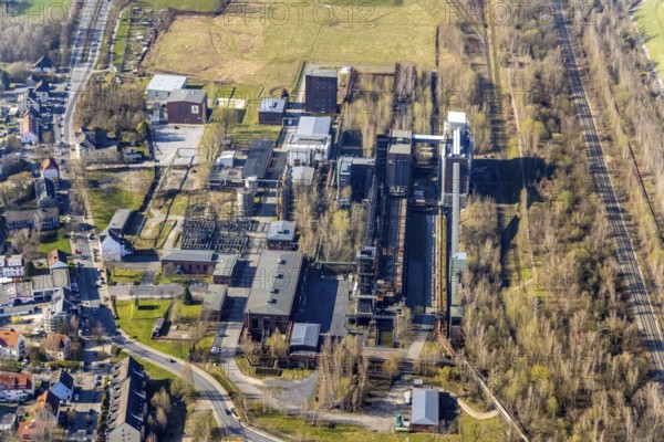 Aerial view, industrial monument Hansa coking plant, construction work on salt factory, screening plant and sorting tower, Huckarde, Dortmund, Ruhr area, North Rhine-Westphalia, Germany, construction work, building, construction area, building site, building plots, construction project, construction site, DE, Europe, industrial monument, aerial view, aerial photography, aerial photography, overview, bird's-eye view, overview