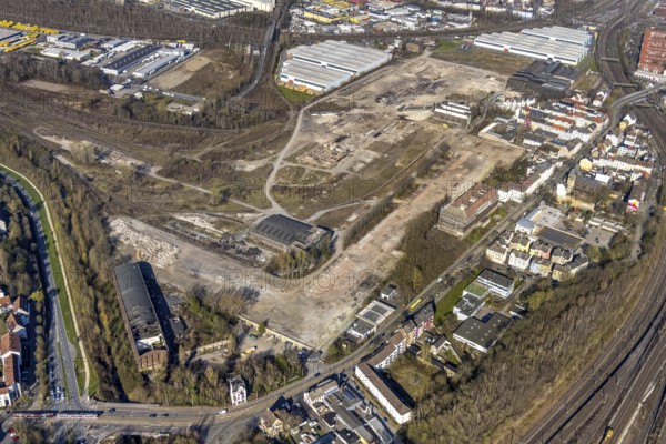 Aerial view, industrial estate of Union Gewerbehof GmbH Rheinische Straße, ZukunftsCampus, Union Viertel, Altes Versorgungsamt Hauptverwaltung Werk Union, Dorstfelder Brücke, Dortmund, Ruhr area, North Rhine-Westphalia, Germany, DE, Europe, aerial view, aerial photography, aerial photography, overview, bird's eye view, birds-eyes view, overview