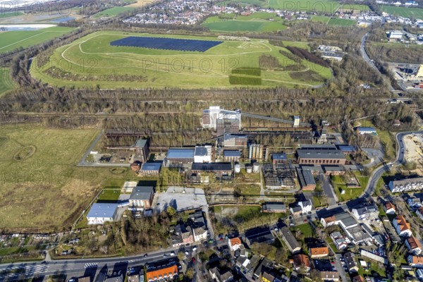 Aerial view, industrial monument Hansa coking plant, construction work on salt factory, screening plant and sorting tower, Huckarde, Dortmund, Ruhr area, North Rhine-Westphalia, Germany, construction work, building, construction area, building site, building plots, construction project, construction site, DE, Europe, industrial monument, aerial view, aerial photography, aerial photography, overview, bird's-eye view, overview