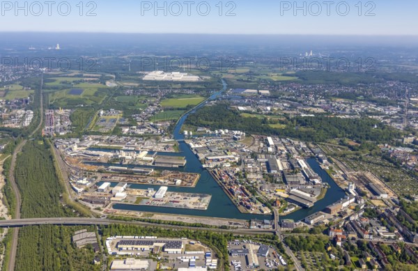 Aerial view, coal harbour of the inland port Dortmunder Hafen AG in Dortmund in the federal state of North Rhine-Westphalia, Germany, Dortmund, Ruhr area, North Rhine-Westphalia, DE, Europe, birds-eyes view, aerial photography, aerial photography, overview, bird's eye view, Dortmund harbour, inland port, Dortmund-Ems canal, freight traffic