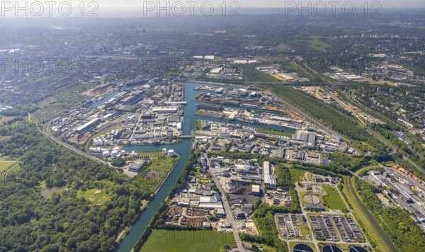 Aerial view, coal harbour of the inland port Dortmunder Hafen AG in Dortmund in the federal state of North Rhine-Westphalia, Germany, Dortmund, Ruhr area, North Rhine-Westphalia, DE, Europe, birds-eyes view, aerial photography, aerial photography, overview, bird's eye view, Dortmund harbour, inland port, Dortmund-Ems canal, freight traffic