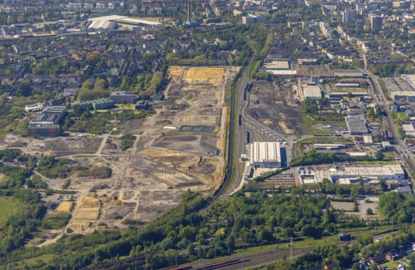 Aerial view, construction site former Westfalenhütte, Eving, Dortmund, Ruhr area, North Rhine-Westphalia, Germany, construction work, construction area, construction site, building plots, construction project, construction site, DE, Europe, aerial view, aerial photography, aerial photography, overview, bird's-eye view, overview