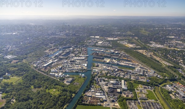 Aerial view, coal harbour of the inland port Dortmunder Hafen AG in Dortmund in the federal state of North Rhine-Westphalia, Germany, Dortmund, Ruhr area, North Rhine-Westphalia, DE, Europe, birds-eyes view, aerial photography, aerial photography, overview, bird's eye view, Dortmund harbour, inland port, Dortmund-Ems canal, freight traffic