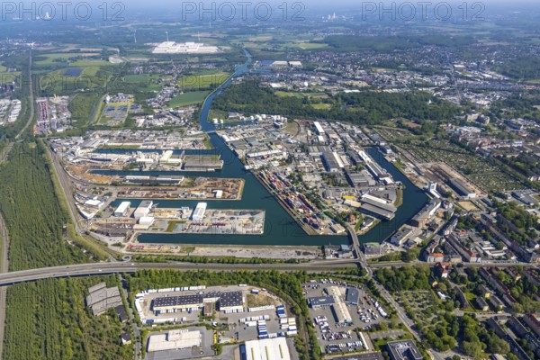 Aerial view, coal harbour of the inland port Dortmunder Hafen AG in Dortmund in the federal state of North Rhine-Westphalia, Germany, Dortmund, Ruhr area, North Rhine-Westphalia, DE, Europe, birds-eyes view, aerial photography, aerial photography, overview, bird's eye view, Dortmund harbour, inland port, Dortmund-Ems canal, freight traffic