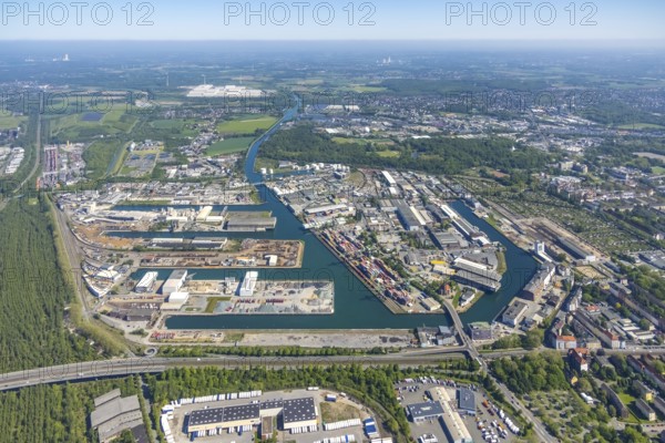 Aerial view, coal harbour of the inland port Dortmunder Hafen AG in Dortmund in the federal state of North Rhine-Westphalia, Germany, Dortmund, Ruhr area, North Rhine-Westphalia, DE, Europe, birds-eyes view, aerial photography, aerial photography, overview, bird's eye view, Dortmund harbour, inland port, Dortmund-Ems canal, freight traffic