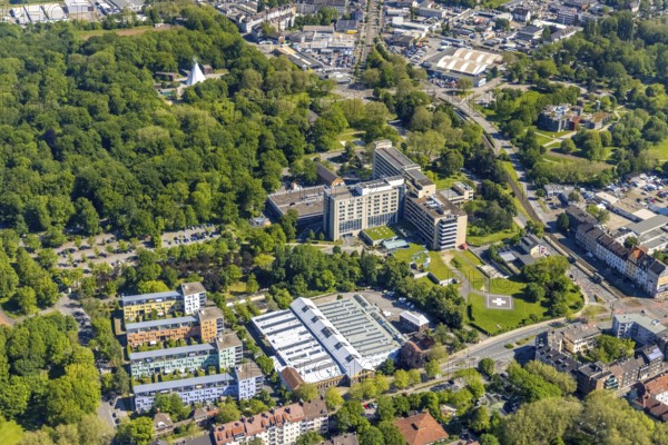 Aerial view, Klinikum Nord Dortmund, DEPOT cultural centre, harbour, Dortmund, Ruhr area, North Rhine-Westphalia, Germany, DE, Erlebniswelt Fredenbaum - BIG TIPI, Europe, healthcare, hospital, helipad, clinic, hospital, culture, cultural venue, art, aerial view, aerial photography, aerial photography, medical facility, medical aid, municipal clinics, overview, events, venue, event location, bird's eye view, birds-eyes view, colourful house facades, cultural use, overview, medical care