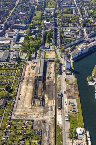 Aerial view, coal harbour of the inland port Dortmunder Hafen AG in Dortmund in the federal state of North Rhine-Westphalia, Germany, Dortmund, Ruhr area, North Rhine-Westphalia, DE, Europe, birds-eyes view, aerial photography, aerial photography, overview, bird's eye view, Dortmund harbour, inland port, Dortmund-Ems canal, freight traffic