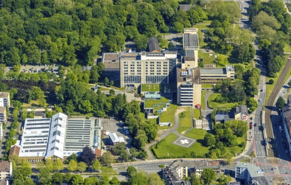 Aerial view, Klinikum Nord Dortmund, DEPOT cultural centre, harbour, Dortmund, Ruhr area, North Rhine-Westphalia, Germany, DE, Erlebniswelt Fredenbaum - BIG TIPI, Europe, healthcare, hospital, helipad, clinic, hospital, culture, cultural venue, art, aerial view, aerial photography, aerial photography, medical facility, medical aid, municipal clinics, overview, events, venue, event location, bird's eye view, birds-eyes view, colourful house facades, cultural use, overview, medical care